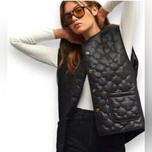 NWT  Anthropologie FRNCH x Gisette Faux Leather Quilted Vest Size OS retail $150